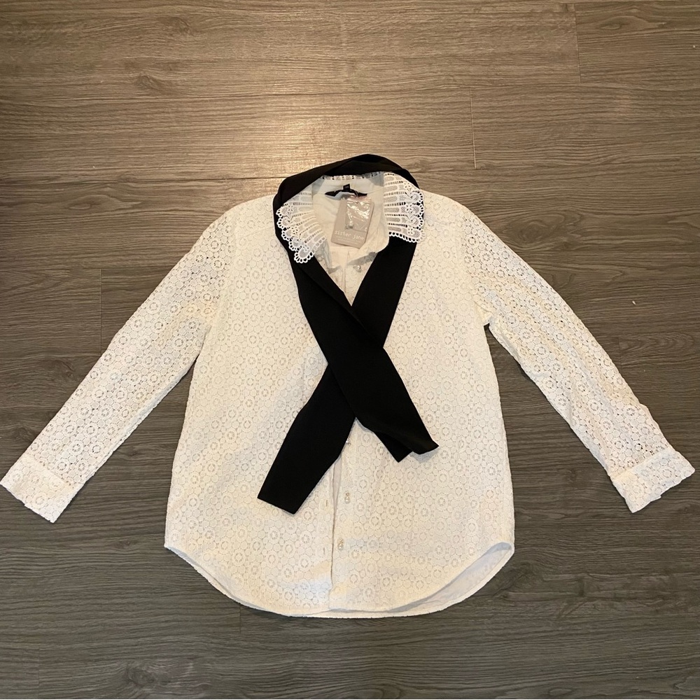 Sister Jane lace cotton shirt blouse size S